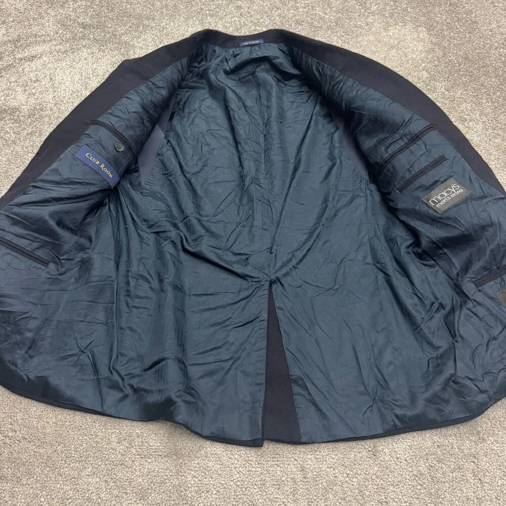 Club Room Wool Suit Blazer Jacket Mens 40 Short Navy Blue Single Vented Workwear